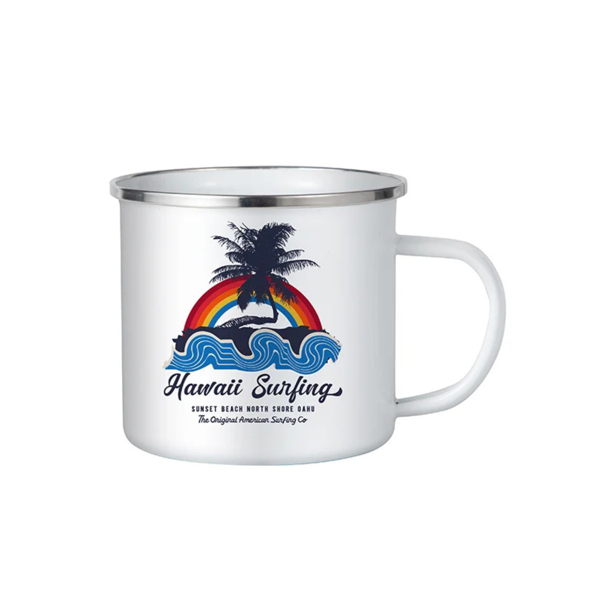 Taza 12oz de Peltre/Enamel Con Borde Plateado
